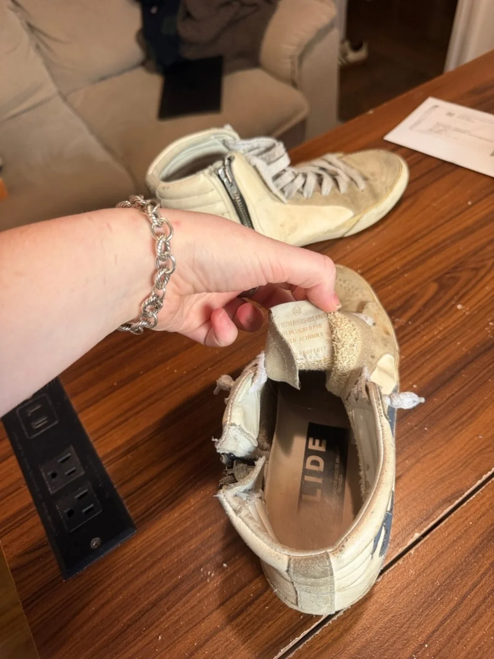 Golden Goose Mid-Top Sneakers in Cream and Blue Star - Picture 4 of 4